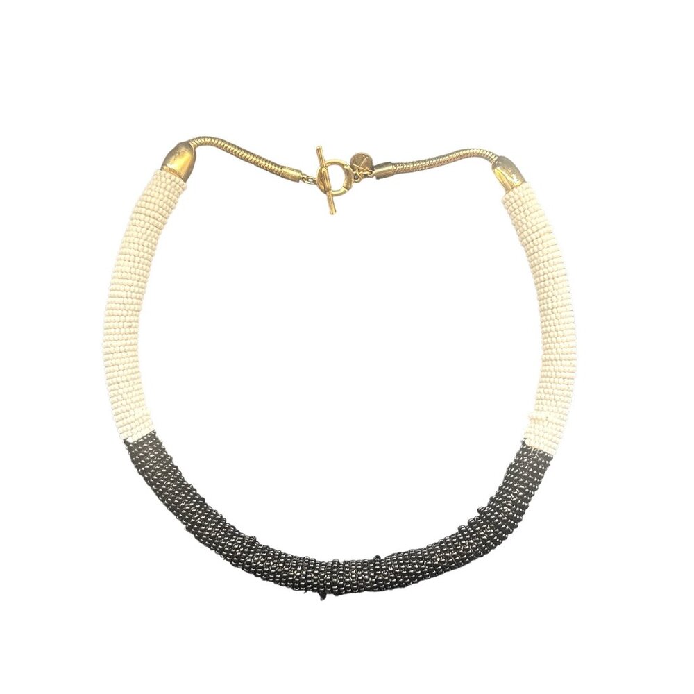 Talbots Black & White Beaded Necklace With Gold-Tone Toggle Clasp